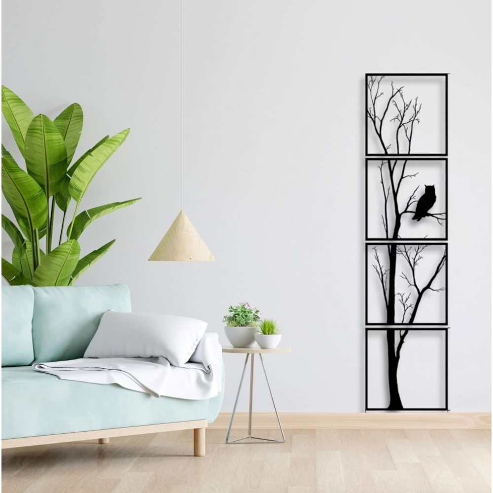 Generic 7 Decore Unique Vertical Tree Wall Art 4 Piece Wooden Panel Set (Black)