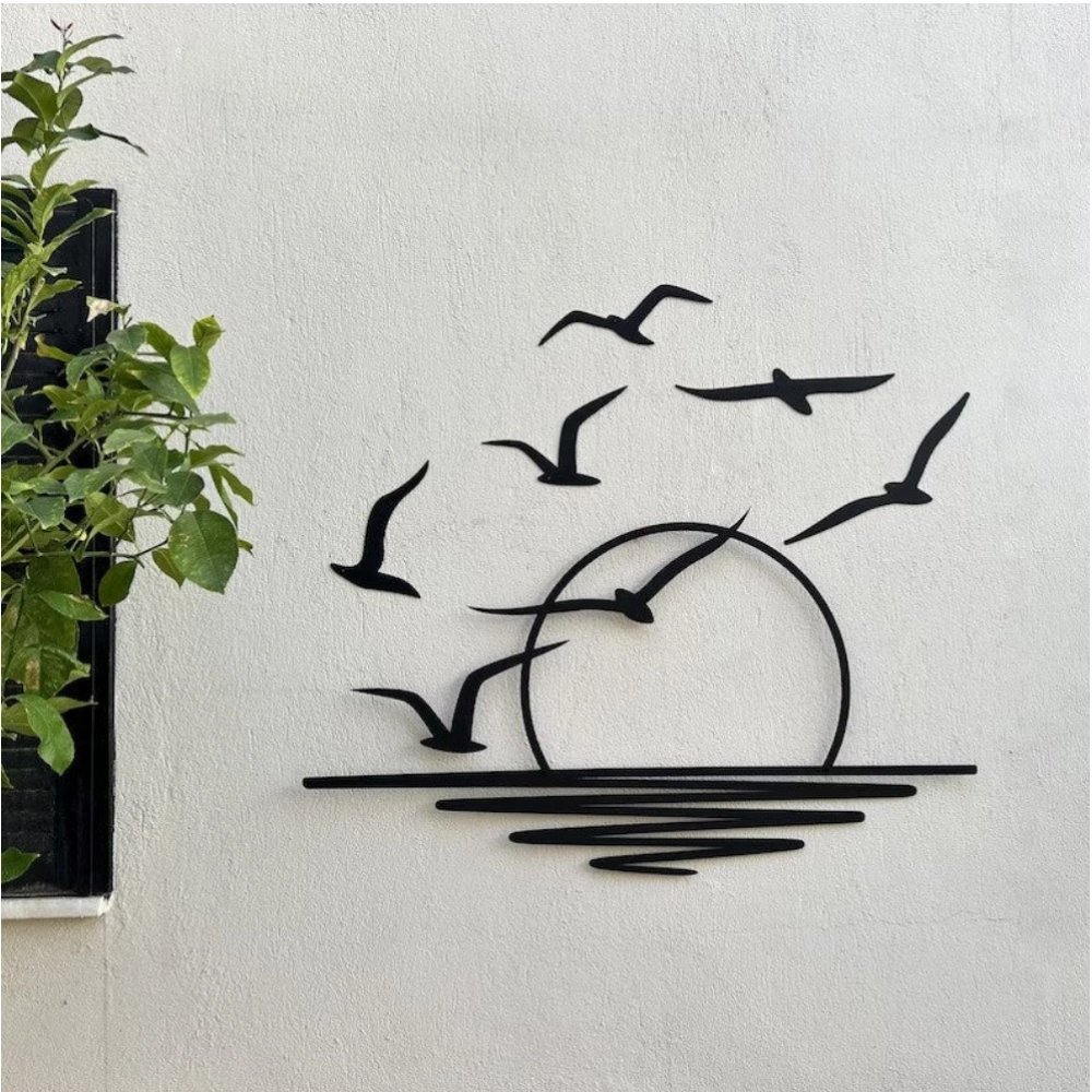 Generic Seagulls at Sunrise Coastal Wooden Wall Decor Black