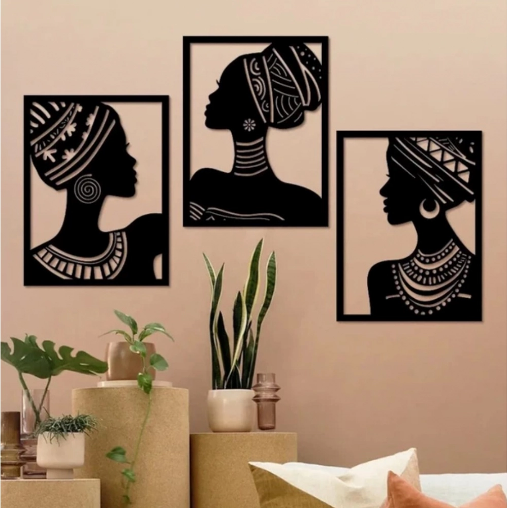 Generic African Elegance Wooden Wall Decor Set of 3 Panels Black