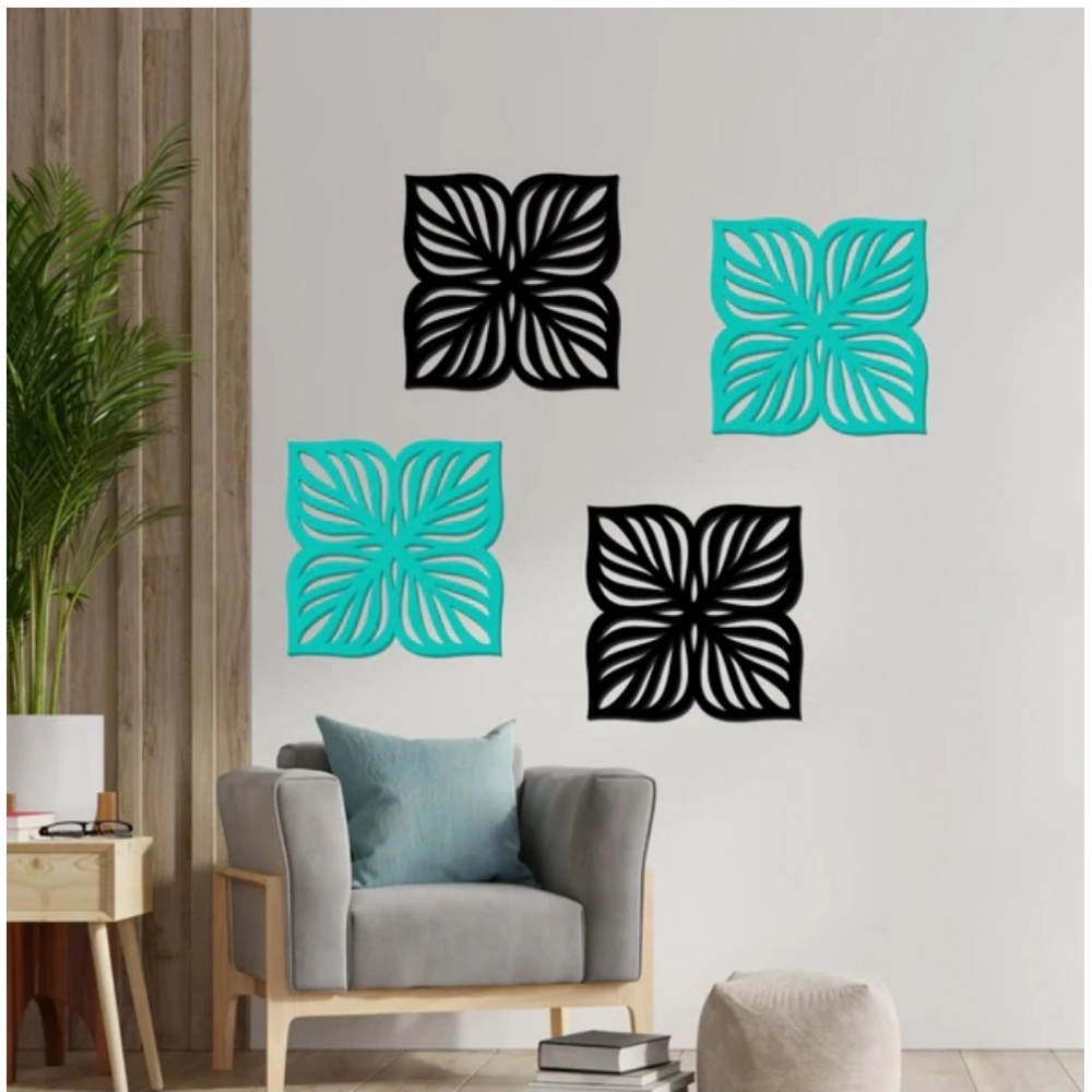 Generic Flowers Design Wooden Wall Decor Set of 4 Pieces